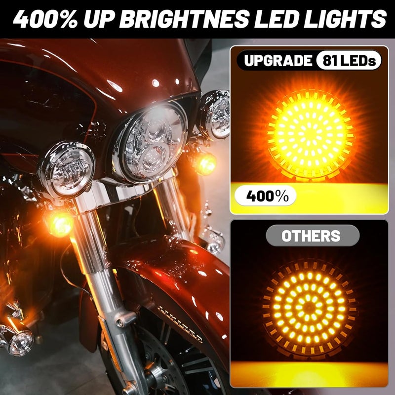 AEEAST 1157 LED Turn Signals, 81 LED Front Rear Blinkers Combo Bulbs 2" Bullet Housing w/4 Smoked Lenses Compatible with Harley Davidson Sportster Street Glide Road Glide Electra Glide Dyna - Image 4
